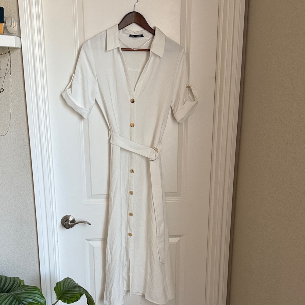 ZARA White Button-Down Dress
